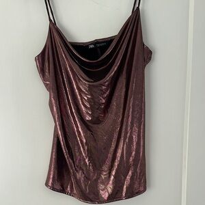 Zara Metallic Plum Cowl Neck Camisole (S)